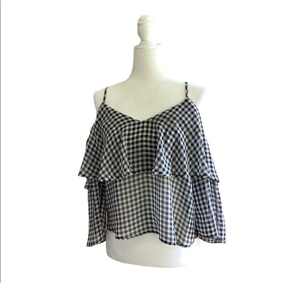 Ten Sixty Sherman Cold Shoulder Blouse in a Black & White Checkered Print - Picture 1 of 4